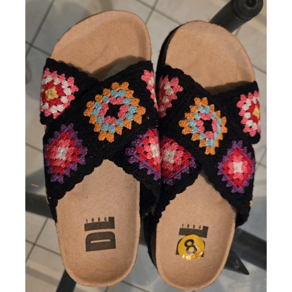 Dirty Laundry Women Plays Platform Slide Sandal Size US 7 Black Floral Crochet